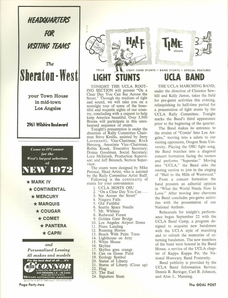 1971 Goal Post UCLA vs. Oregon State Band Page 1