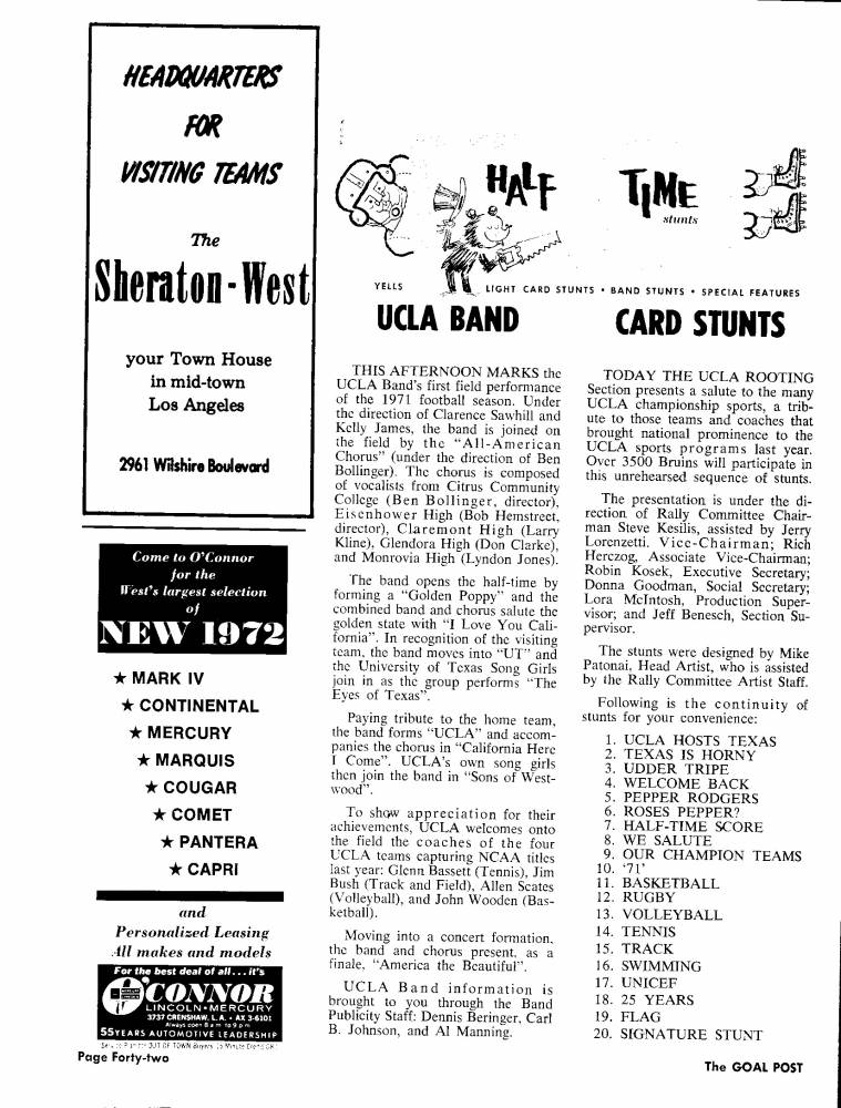 1971 Goal Post UCLA vs. Texas Band Page 1