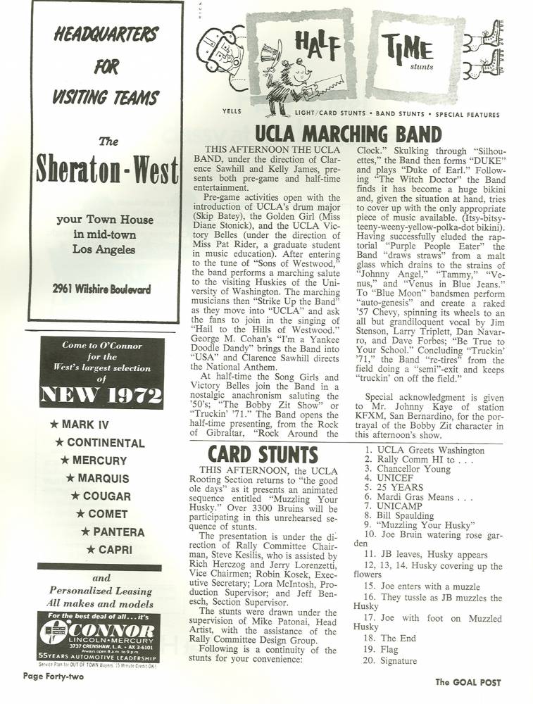 1971 Goal Post UCLA vs. UW Band Page 1