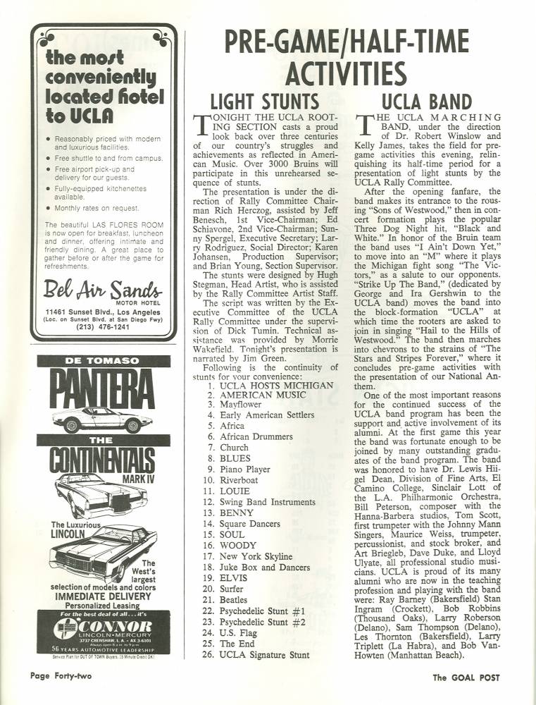 1972 Goal Post UCLA vs. Michigan Band Page 1