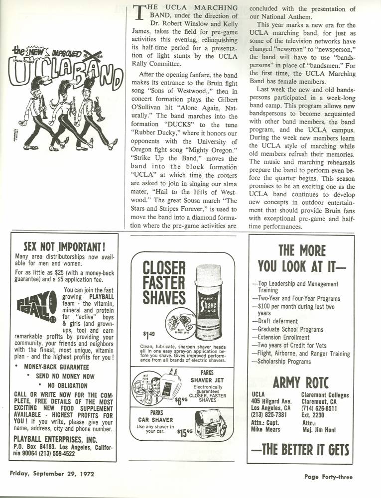 1972 Goal Post UCLA vs. Oregon Band Page 1