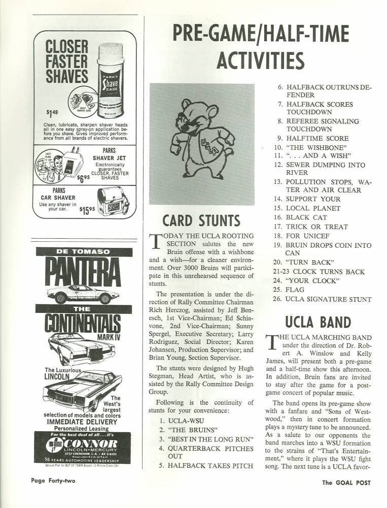 1972 Goal Post UCLA vs. WSU Band Page 1