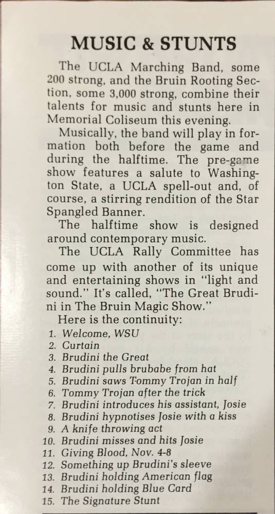 1974 UCLA vs. WSU Band Page