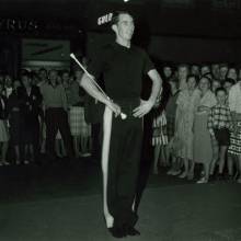 Twirler Carl Burnett in Denmark, 1961 European Tour