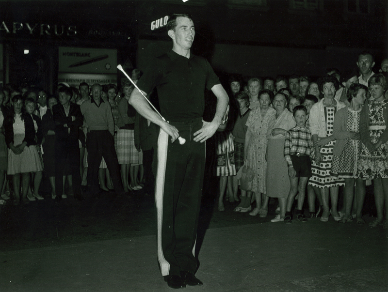 Twirler Carl Burnett in Denmark, 1961 European Tour