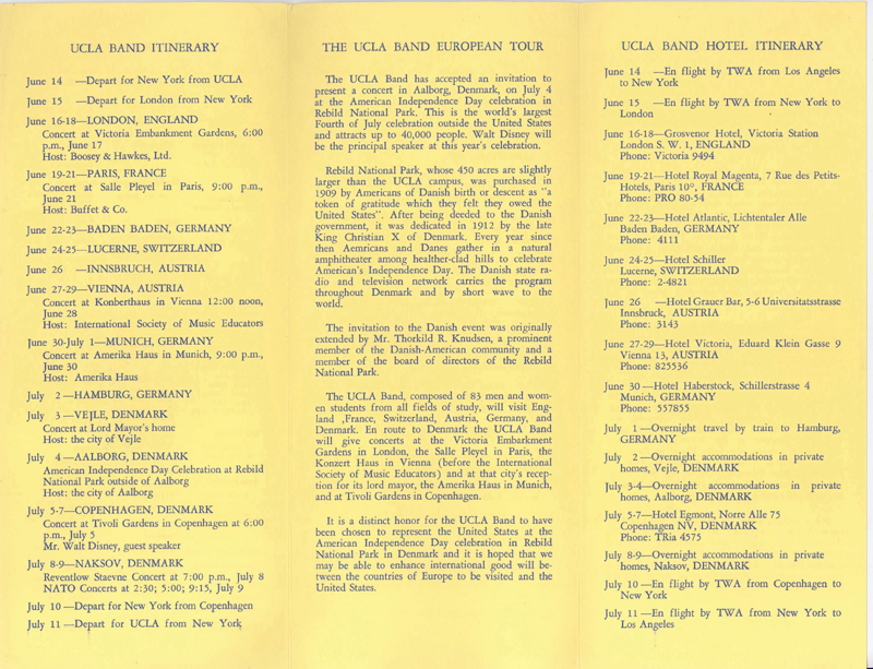 Brochure back, 1961 European Tour 