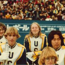 Band members on sideline, 1980 Mirage Bowl, National Olympic Stadium, Tokyo, Japan, November 30, 1980