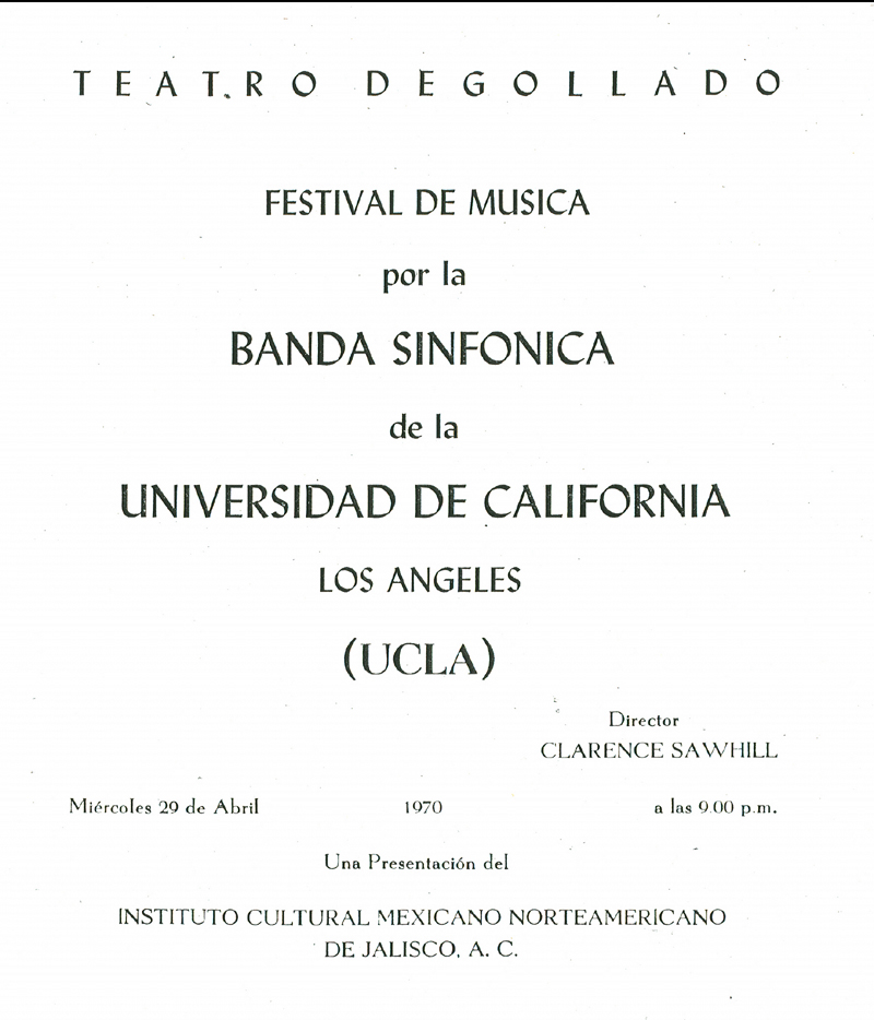 Program, Wind Ensemble concert at Teatro Degollado, Guadalajara, Mexico, April 29, 1970