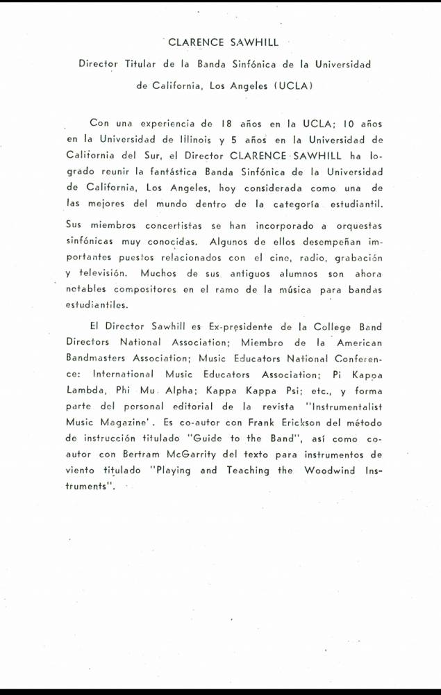 Program, Wind Ensemble concert at Teatro Degollado, Guadalajara, Mexico, April 29, 1970