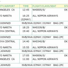 Air itinerary to Nagoya