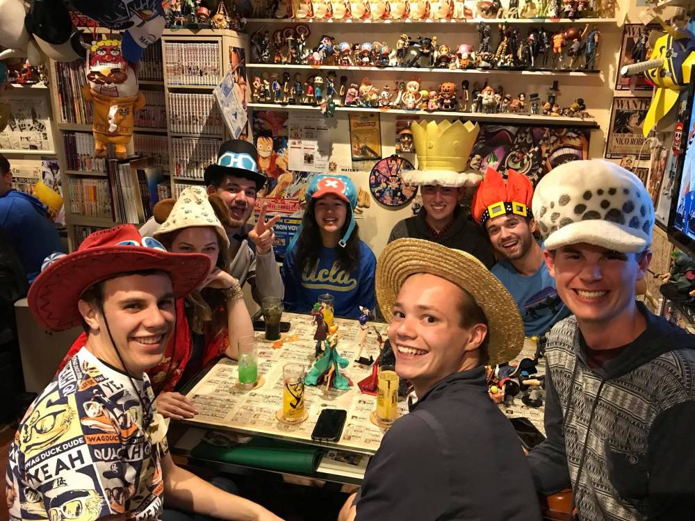 Daniel Gessner, Lily Krol, Jacob Hambalek, Cassandra Armstrong, Chris Routh, Simon Kapler, Joey Auer and Jacob Re at the Osu Kannon Shopping District