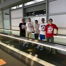 Steven King, John Malchar, Daniel Gessner, Kevin King and Adam Cobb in the Nagoya airport on the way home proudly displaying their new Duck Dude shirts
