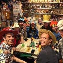 Daniel Gessner, Lily Krol, Jacob Hambalek, Cassandra Armstrong, Chris Routh, Simon Kapler, Joey Auer and Jacob Re at the Osu Kannon Shopping District