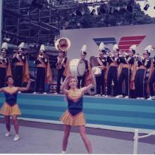 on stage w cheerleaders