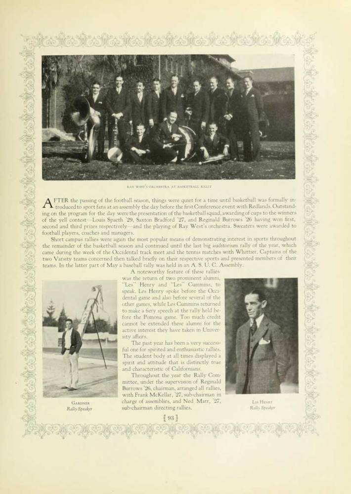 Ray West's Orchestra at Basketbally Rally, 1926 Yearbook, page 93