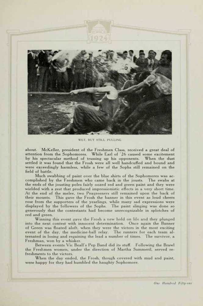 Vic Beall's Pep Band at Frosh-Soph Brawl, 1924 Yearbook, page 151