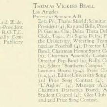 Thomas Vickers Beall senior photo, 1926 Yearbook, page 37