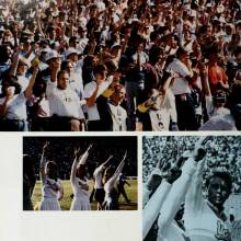 Band in stands, 1985 Yearbook, page 430