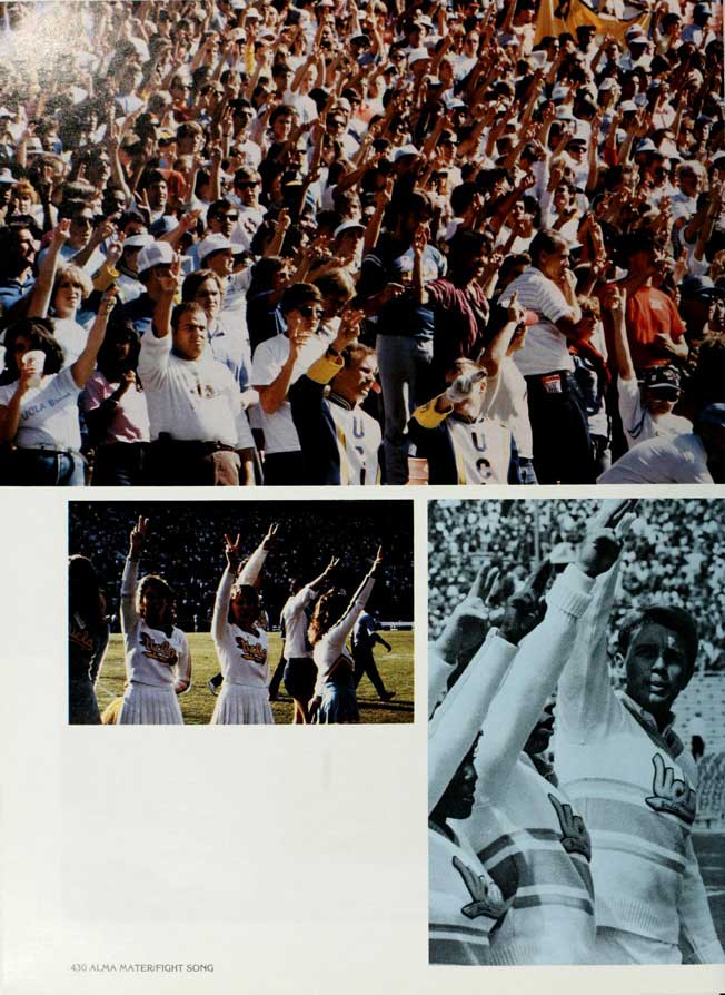 Band in stands, 1985 Yearbook, page 430