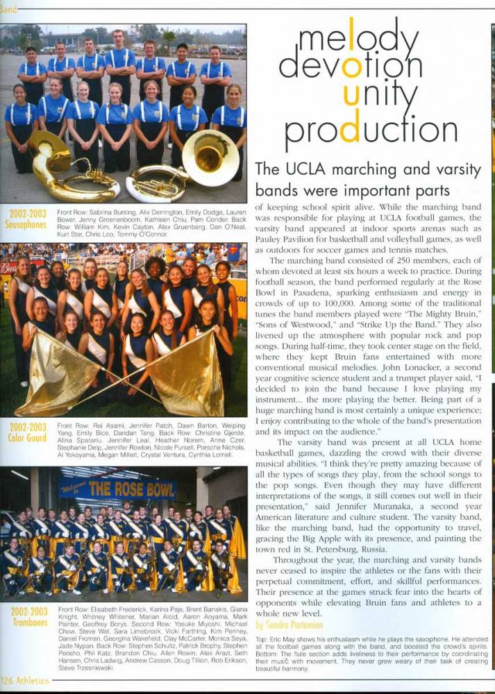 Sousaphones, Flags, Trombones, 2003 Yearbook, page 126